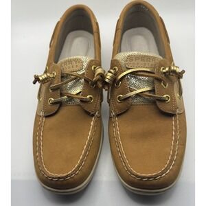 Sperry Top Sider Boat Shoes Women's SZ 8.5 Tan Leather Gold Metallic